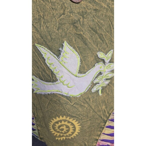 Peace Dove Flower Hippie Bohemian Hobo Green Canvas Purse Made In Nepal 15x15 - Picture 3 of 8